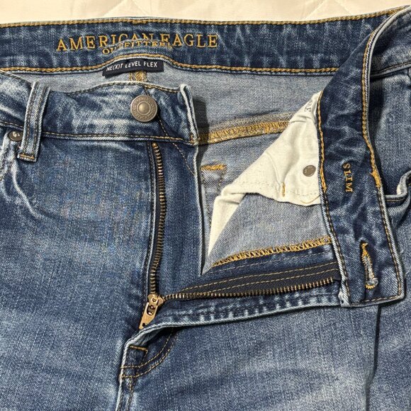 American Eagle Next Level Flex Slim Jeans Mens 34x34 Blue Distressed Stretch - Picture 5 of 14